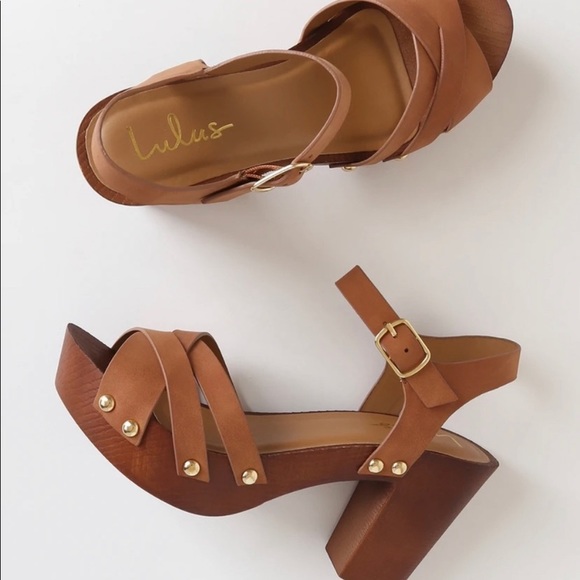 Camel Distressed Nubuck Wooden Platform Heels - Picture 2 of 3